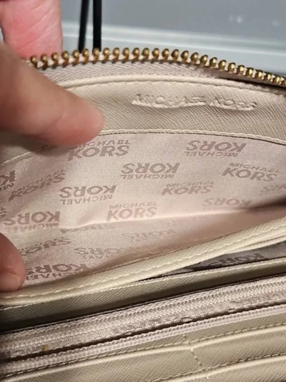 Michael Kors Taupe Snake Embossed Zip-Around Wallet with Gold Hardware
